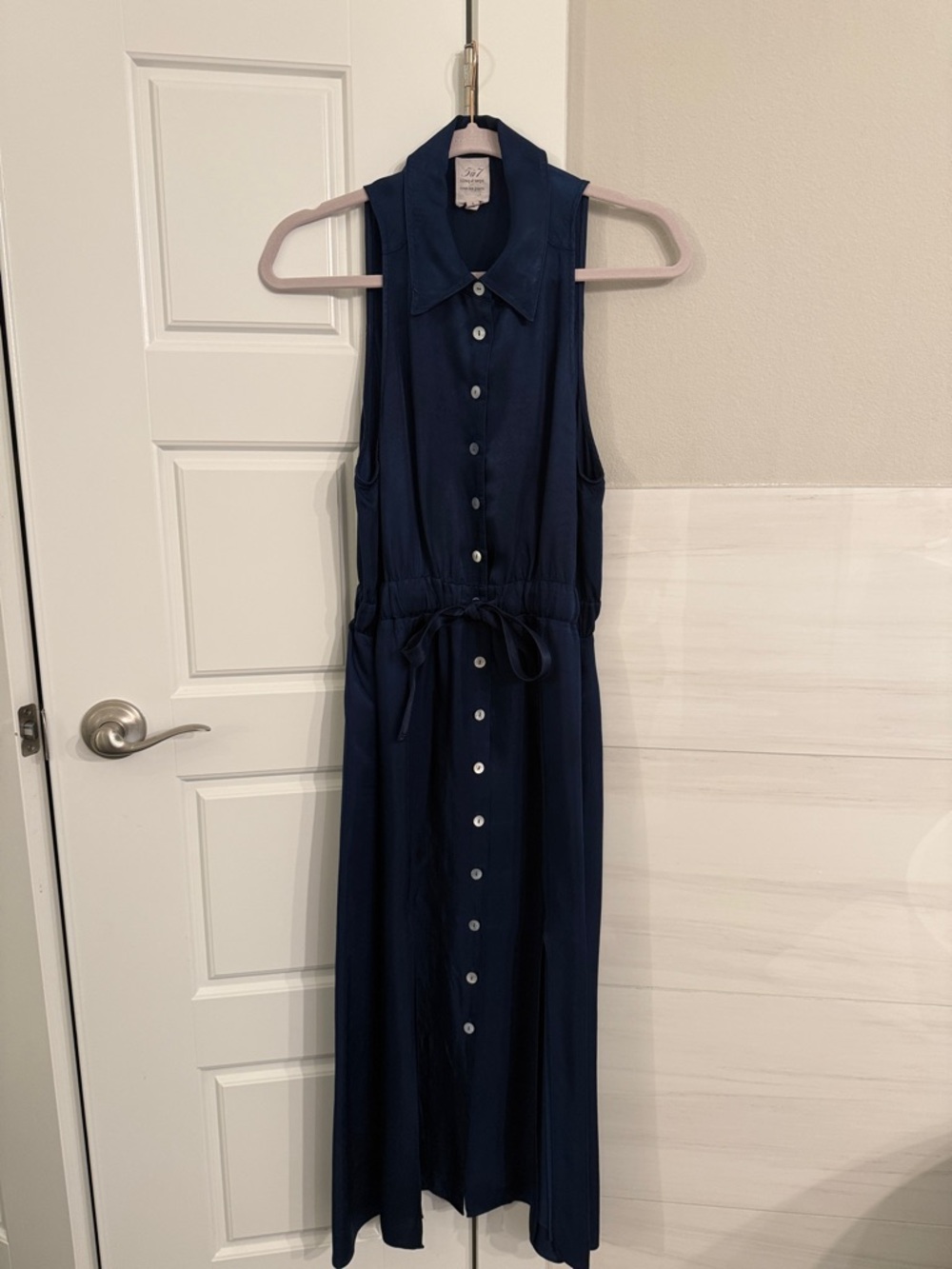 cinq a sept Sleeveless Navy Button-Front Maxi Dress with Tie Waist